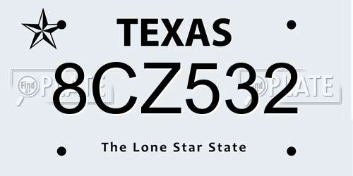 8CZ532 Texas License Plate