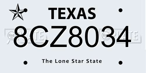 8CZ8034 Texas License Plate