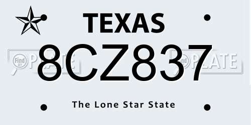 8CZ837 Texas License Plate