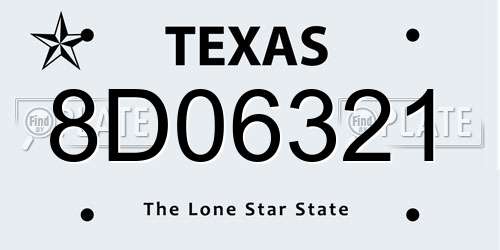 8D06321 Texas License Plate