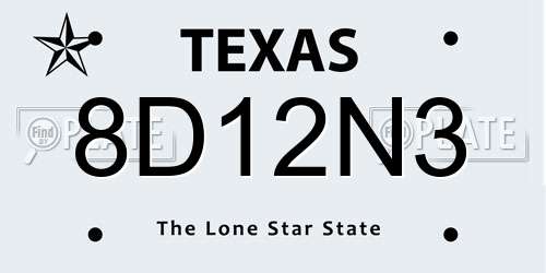 8D12N3 Texas License Plate