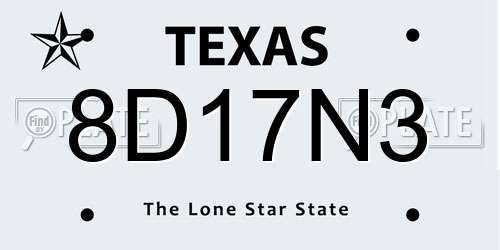 8D17N3 Texas License Plate
