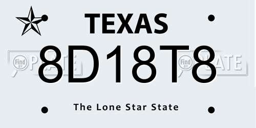 8D18T8 Texas License Plate