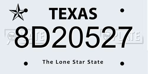8D20527 Texas License Plate