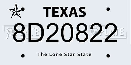 8D20822 Texas License Plate