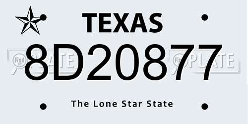 8D20877 Texas License Plate