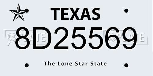 8D25569 Texas License Plate