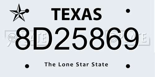 8D25869 Texas License Plate