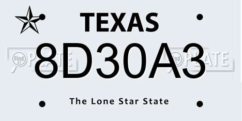 8D30A3 Texas License Plate