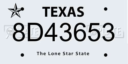 8D43653 Texas License Plate