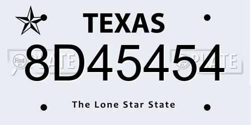 8D45454 Texas License Plate