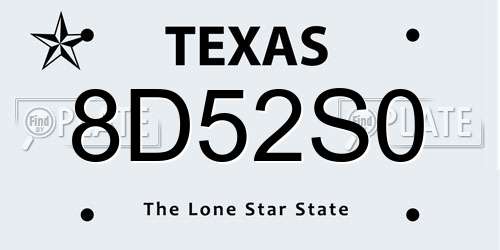 8D52S0 Texas License Plate