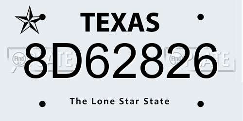 8D62826 Texas License Plate
