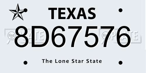 8D67576 Texas License Plate