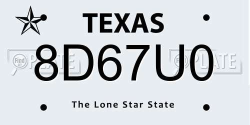 8D67U0 Texas License Plate