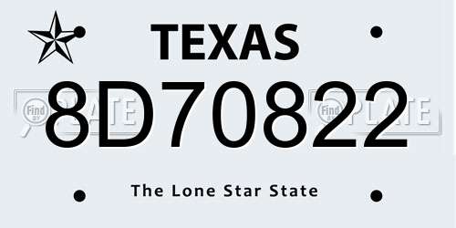 8D70822 Texas License Plate