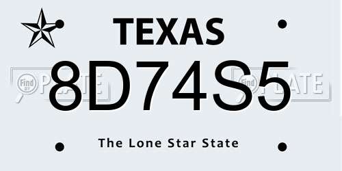8D74S5 Texas License Plate