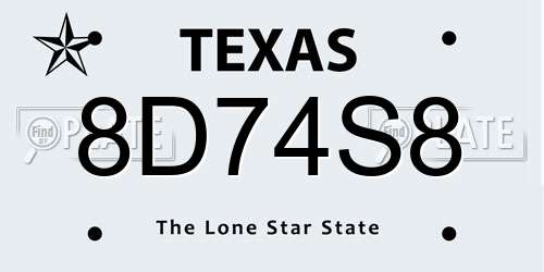 8D74S8 Texas License Plate