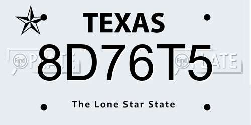 8D76T5 Texas License Plate