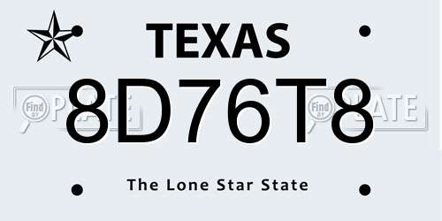 8D76T8 Texas License Plate