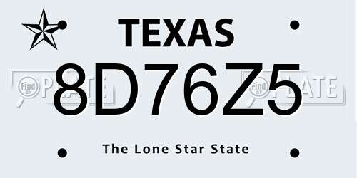 8D76Z5 Texas License Plate