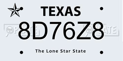 8D76Z8 Texas License Plate