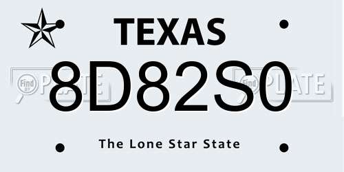 8D82S0 Texas License Plate