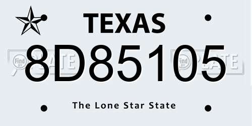 8D85105 Texas License Plate