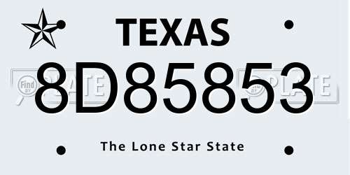 8D85853 Texas License Plate
