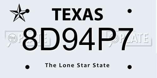 8D94P7 Texas License Plate