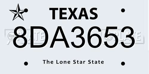 8DA3653 Texas License Plate
