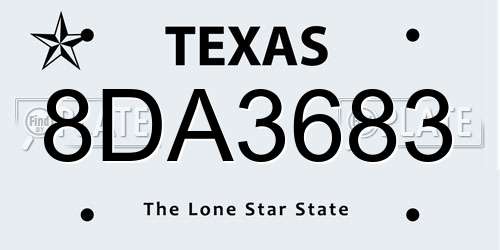8DA3683 Texas License Plate
