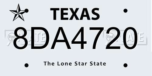 8DA4720 Texas License Plate