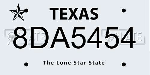 8DA5454 Texas License Plate