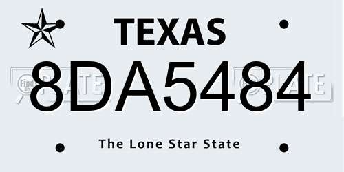8DA5484 Texas License Plate