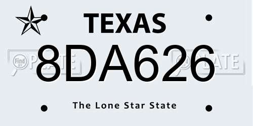 8DA626 Texas License Plate