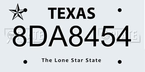 8DA8454 Texas License Plate