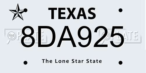 8DA925 Texas License Plate
