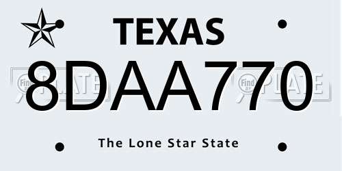 8DAA770 Texas License Plate
