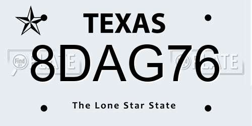 8DAG76 Texas License Plate