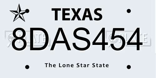 8DAS454 Texas License Plate