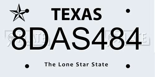 8DAS484 Texas License Plate