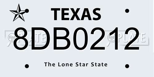 8DB0212 Texas License Plate