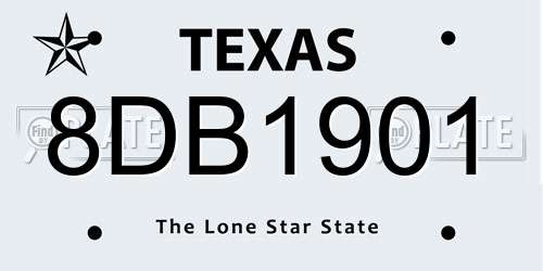 8DB1901 Texas License Plate