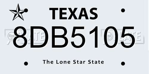 8DB5105 Texas License Plate