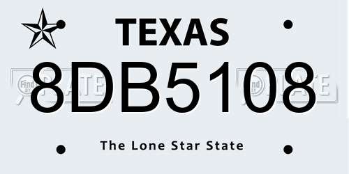 8DB5108 Texas License Plate