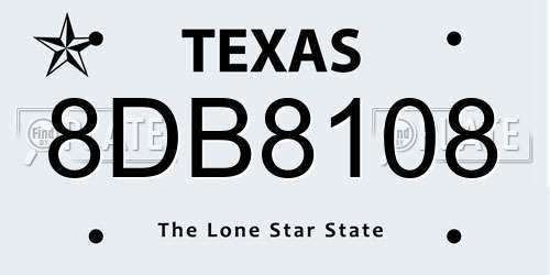 8DB8108 Texas License Plate