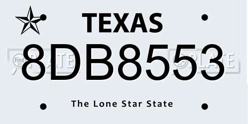 8DB8553 Texas License Plate