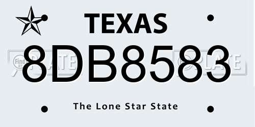 8DB8583 Texas License Plate
