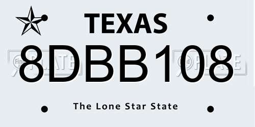 8DBB108 Texas License Plate